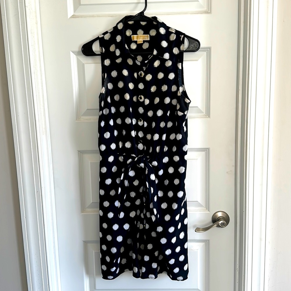 Michael Kors Polka Dot Tie Front Sleeveless Button Up Dress